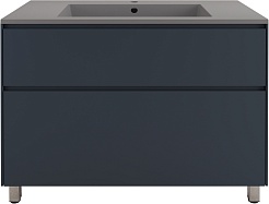 Style Line Тумба с кварцевой раковиной серый шелк Лима 100 Plus эмаль графит матовая – фотография-1